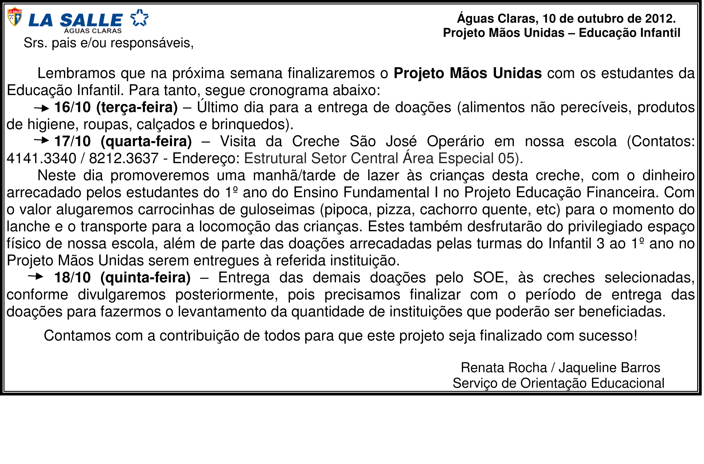 #053D89 Projeto Mãos Unidas Educação Infantil La Salle Águas Claras 2376x1567 px Projeto Cozinha Na Educação Infantil #2613 imagens